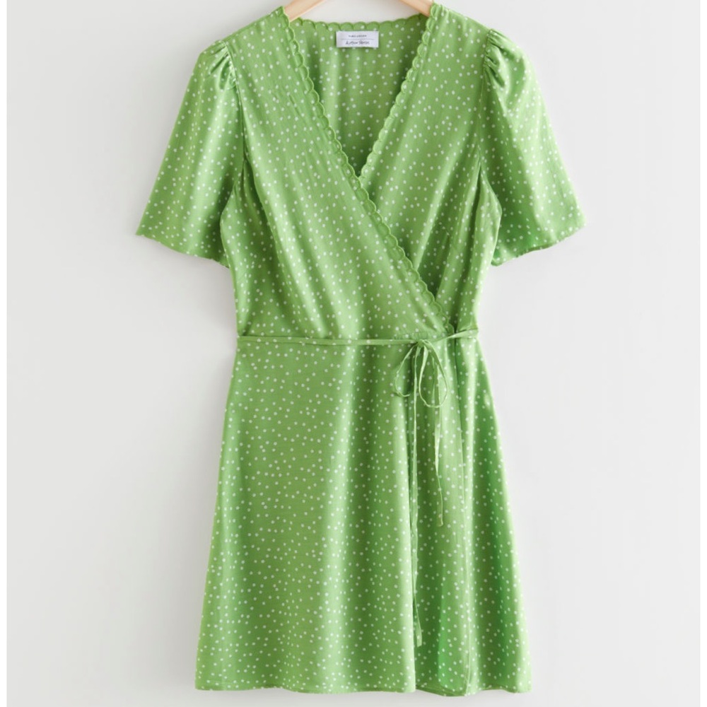 &Other Stories Printed Scallop Wrap Mini Dress